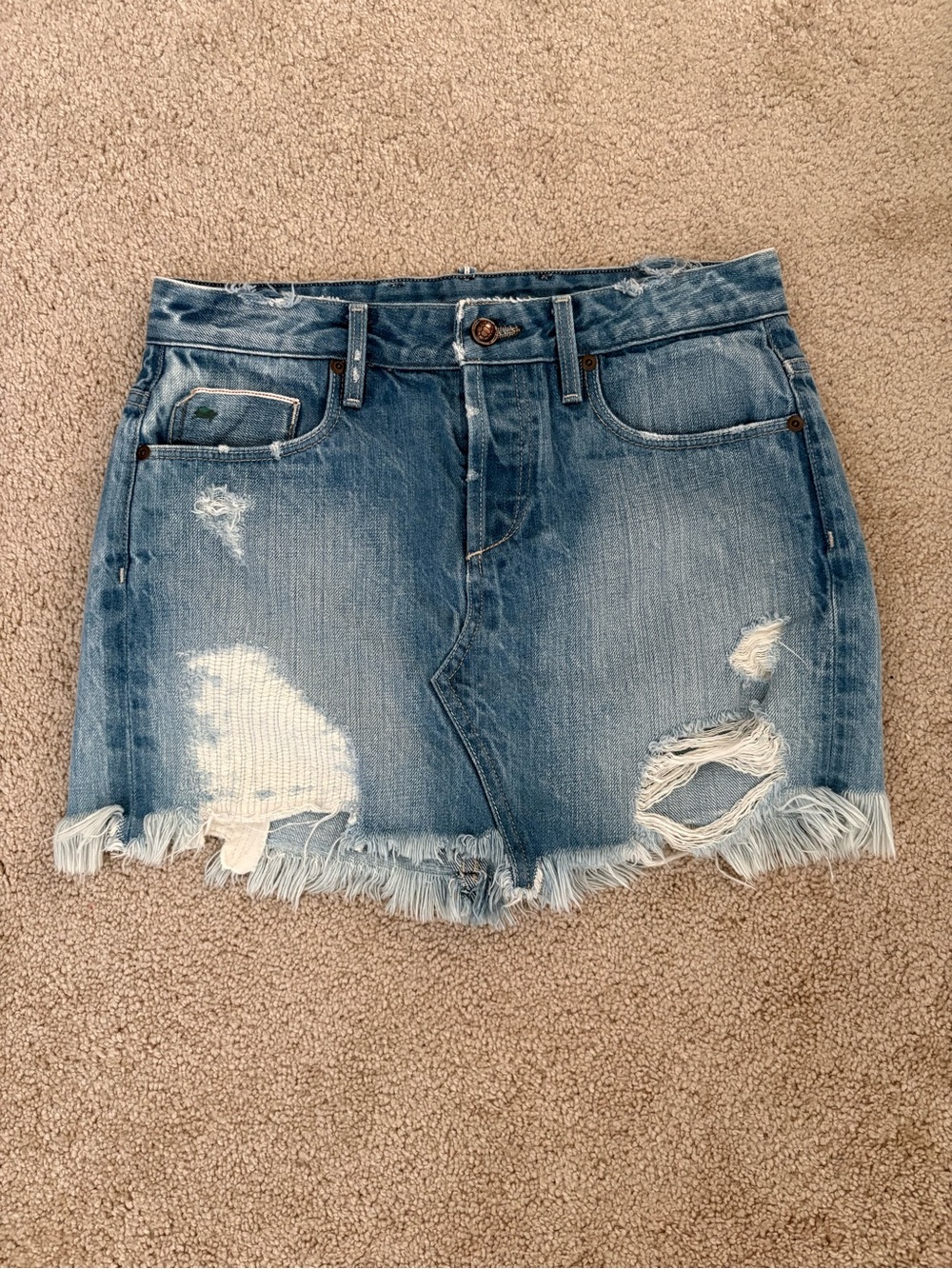 Tortoise Distressed Blue Denim Mini Skirt